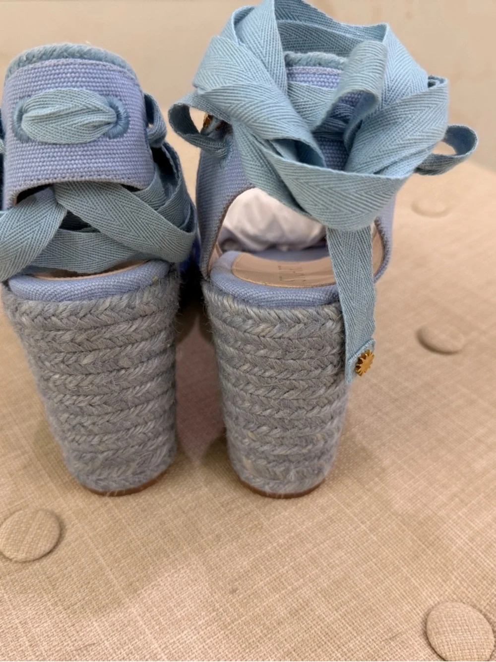 Stuart Weitzman Light Blue Espadrille Wedge Ankle-Tie Sandals - Picture 7 of 12